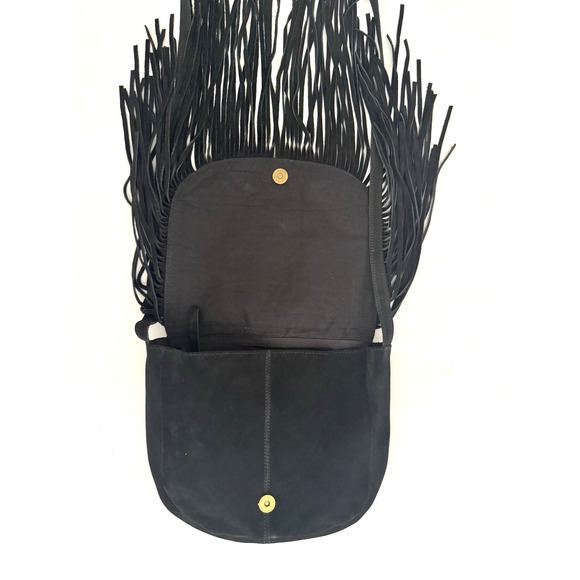 Big Buddha Shoulder Crossbody Bag Black Suede Fringe Gold Beaded Bohemian - NWT - Picture 10 of 14